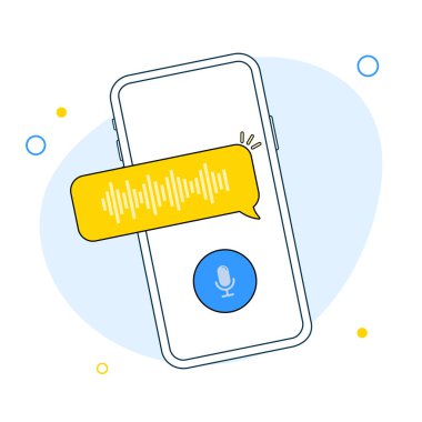 Ses dalgası ve mikrofonlu ses mesajı balonu simgesi. Sesli mesaj yazışmaları. Modern biçim vektör illüstrasyonu