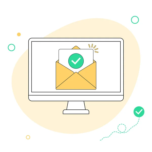 Verifique Documento Marca Envelope Correio Mensagem Email Aprovada Tela Computador —  Vetores de Stock