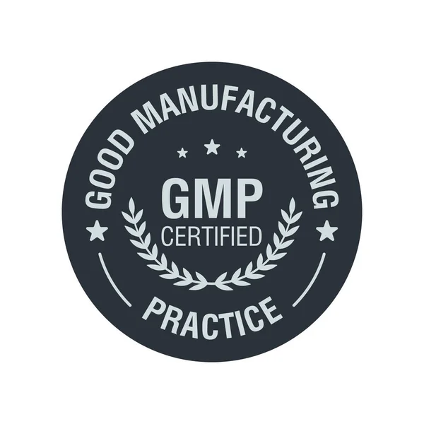 Gmp Sello Redondo Certificado Good Manufacturing Practice Sobre Fondo Blanco — Archivo Imágenes Vectoriales