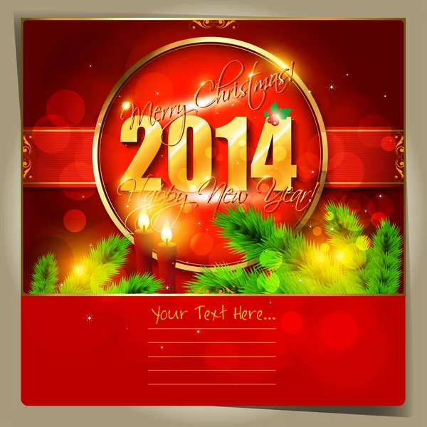 Šťastný nový rok karta nebo pozadí se sněhové vločky, strom, hvězdy a svíčky — Stockový vektor