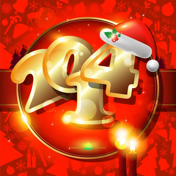 与圣诞老人的帽子、 蜡烛、 雪花 2014年快乐新的一年卡 — 图库矢量图片