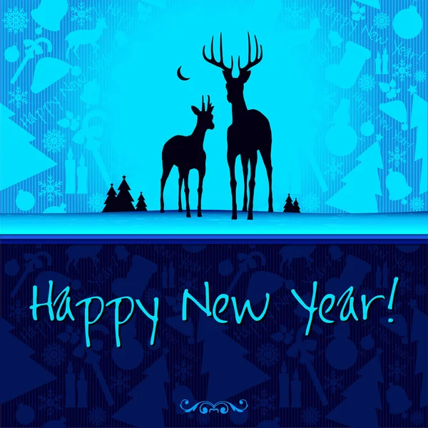Szczęśliwego nowego roku karty z jelenia — Wektor stockowy