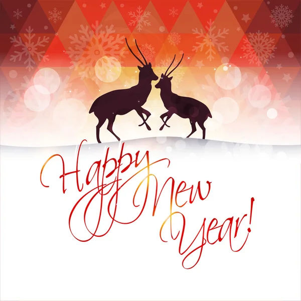 Szczęśliwego nowego roku karta płatki śniegu i jelenie — Wektor stockowy