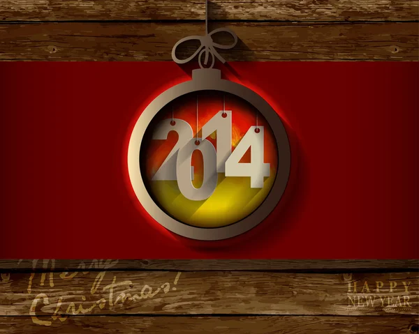 2014 Tarjeta de Año Nuevo sobre fondo de madera de Navidad — Vector de stock