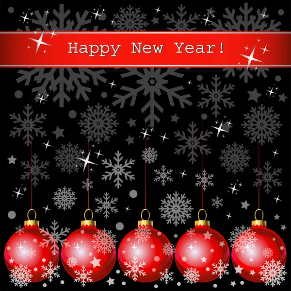 Kartkę z życzeniami szczęśliwego nowego roku z kulkami — Wektor stockowy