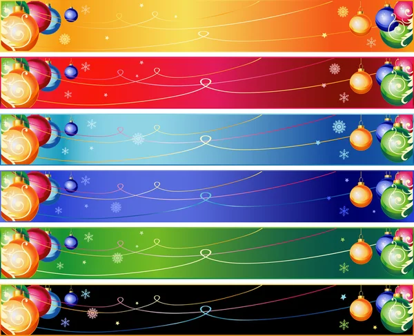 Ensemble de bannière de Noël avec boules et flocons de neige — Image vectorielle