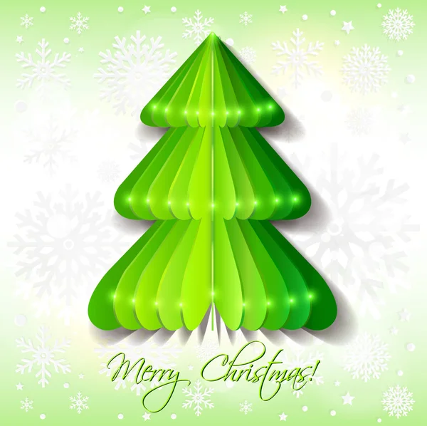 Green origami Christmas tree greeting card — Stock Vector