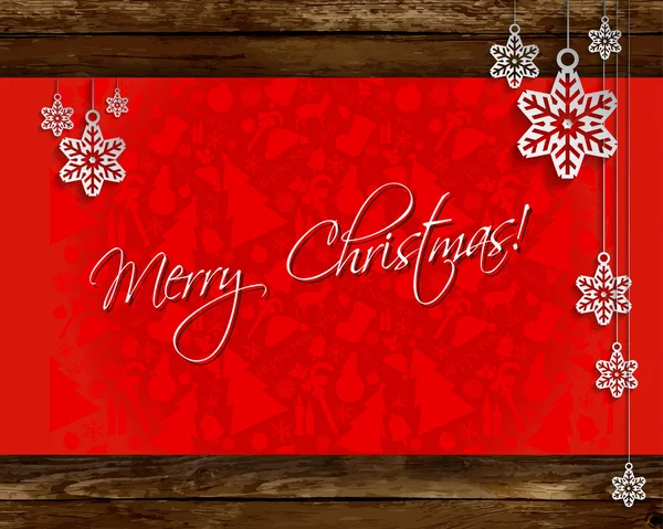 白の赤い背景のパターンを持つ折り紙クリスマス雪グリーティング カード — ストックベクタ