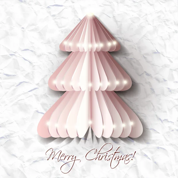 White origami Christmas tree greeting card or background. — Stock Vector