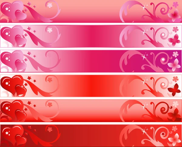 Set de Banner de San Valentín con Corazones y Flores — Archivo Imágenes Vectoriales