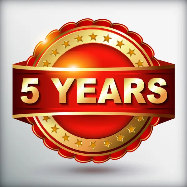 5 years anniversary golden label — Stock Vector