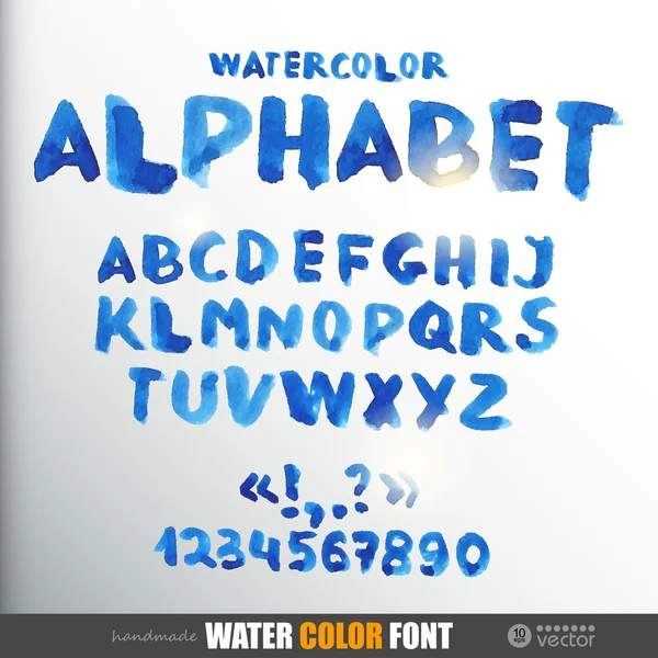 Aquarell-Alphabet mit Zahlen und Symbolen — Stockvektor