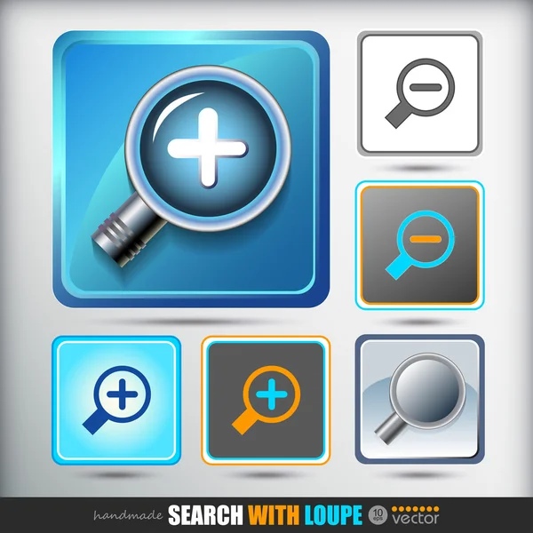 Busca con Loupe. Conjunto de iconos — Vector de stock