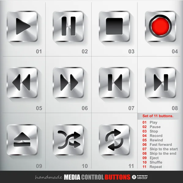 Square Media Button set — Stock Vector