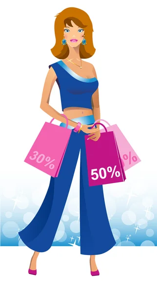 Beautiful woman with shopping. — Stock Vector