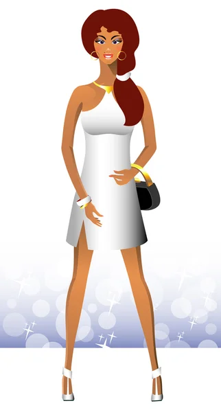 Girl in a white dress. — Stock Vector