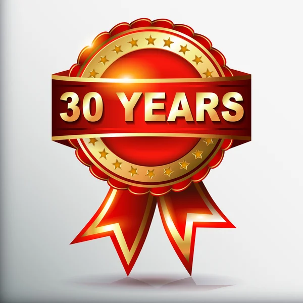 30 anni di etichetta d'oro anniversario con nastro — Vettoriale Stock