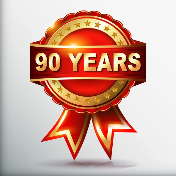 90 년 기념일 황금 라벨 리본 — Stockvector