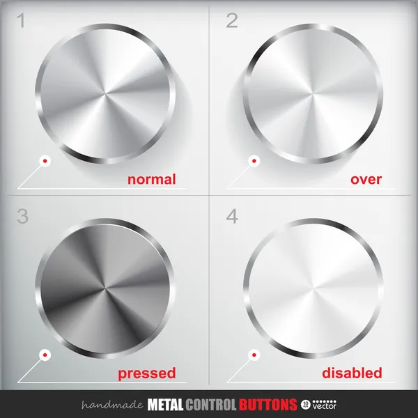 Conjunto de quatro posições do botão Circle Metal — Vetor de Stock