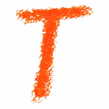 t - beyaz zemin üzerinde turuncu el yazısı harfleri.