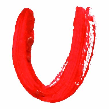 u - beyaz zemin üzerine kırmızı el yazısı harfleri.