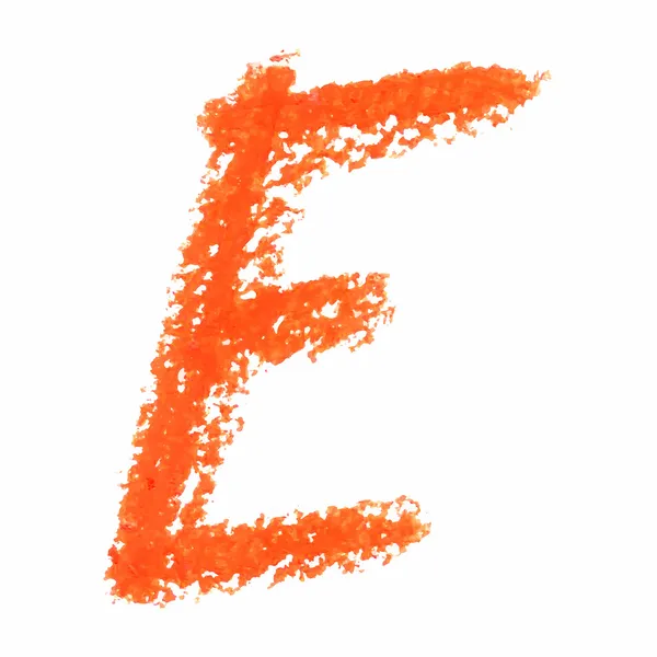 E - lettere manoscritte arancioni su sfondo bianco . — Vettoriale Stock