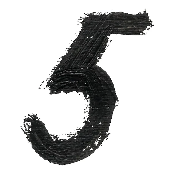 5 - Numero manoscritto nero su sfondo bianco . — Vettoriale Stock