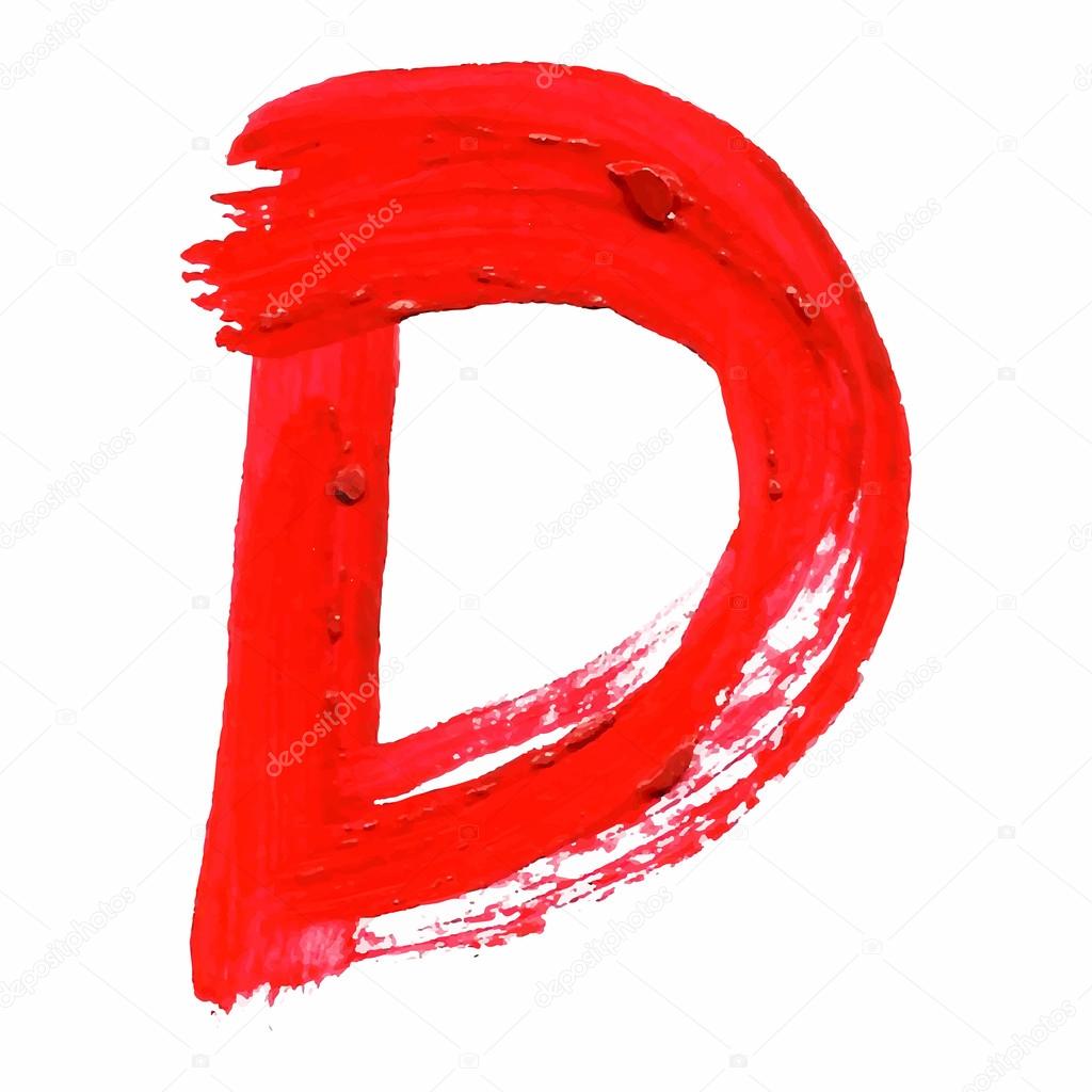 D - Red handwritten letters on white background.