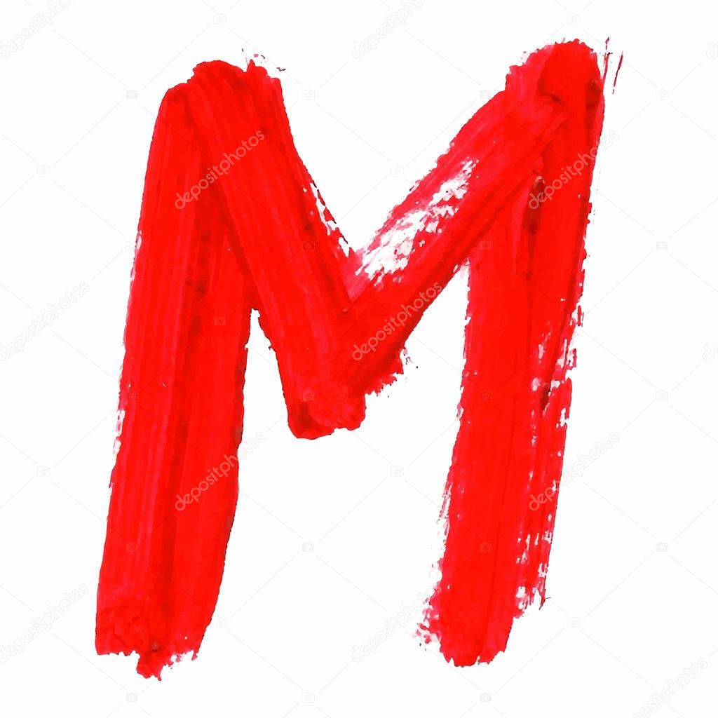 M - Red handwritten letters on white background.