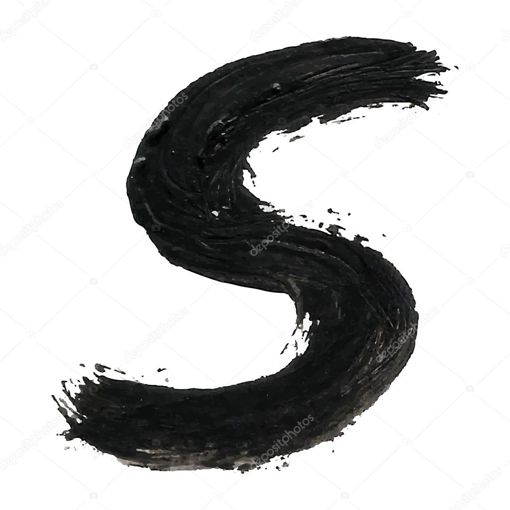 S - Black handwritten letters on white background. Acrylic colors. Vector Illustration.