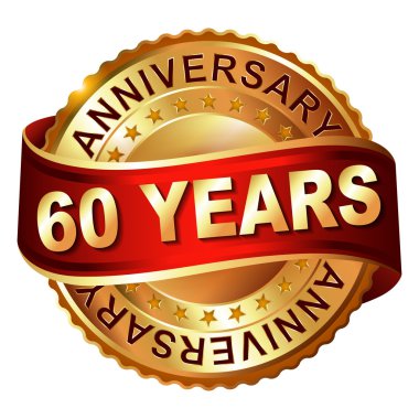60 yıl yıldönümü altın şerit etiketle.