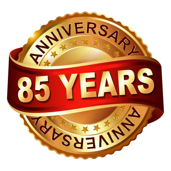85 years anniversary golden label with ribbon. — Stock Vector