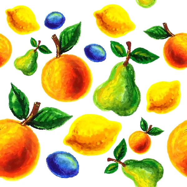 Handmade watercolor grunge fruits pattern — Stock Vector