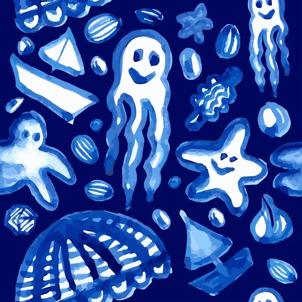 Hecho a mano acuarela azul mar patrón . — Vector de stock