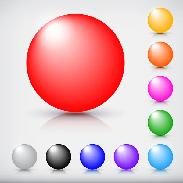 Beyazda izole edilmiş renkli parlak kürelerin koleksiyonu — Stok Vektör