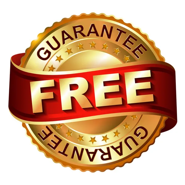 Etiqueta de ouro de garantia gratuita com fita — Vetor de Stock