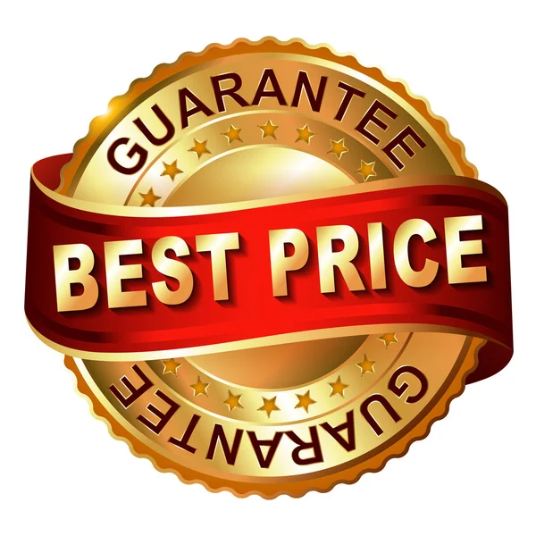 Best price guarantee golden label with ribbon — Stock Vector