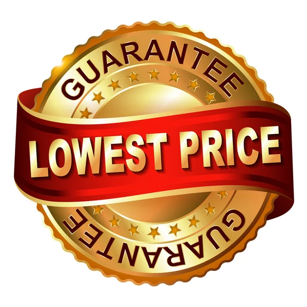 Lowest price guarantee golden label with ribbon — Stock Vector