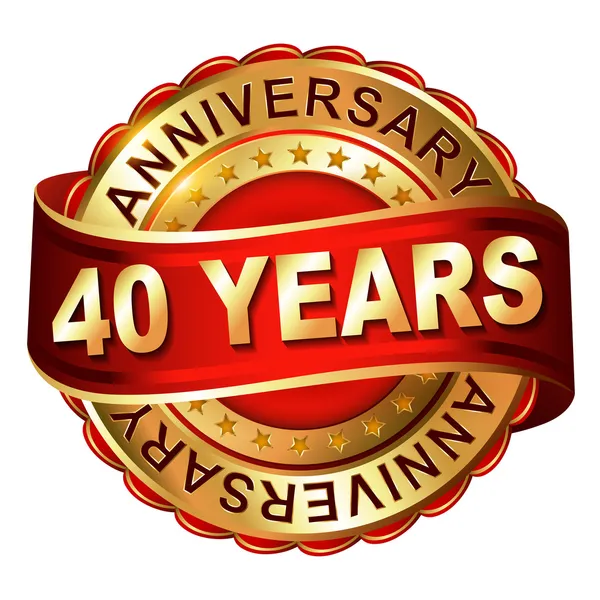 40 years anniversary golden label with ribbon — Stock Vector