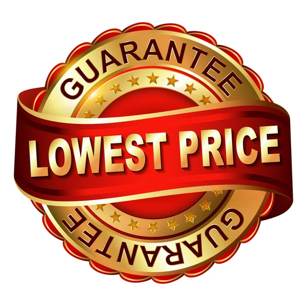 Lowest price guarantee golden label with ribbon — Stock Vector