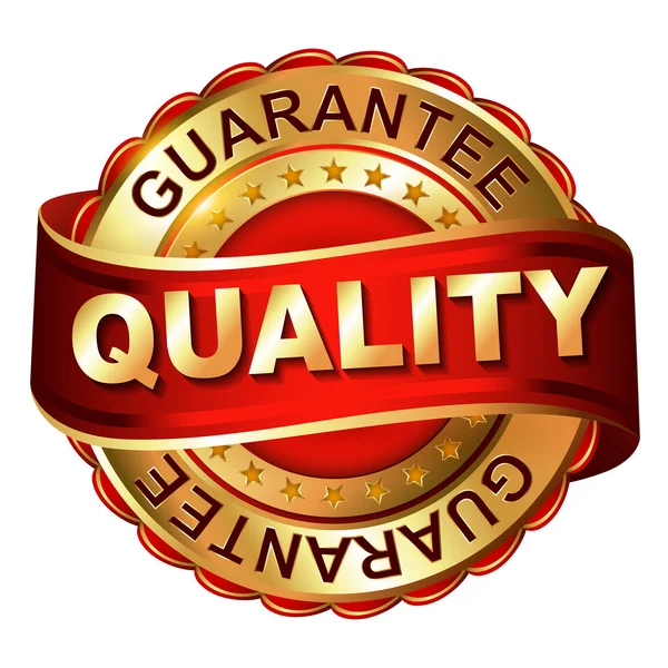 Qualitätsgarantie goldenes Etikett mit Schleife — Stockvektor