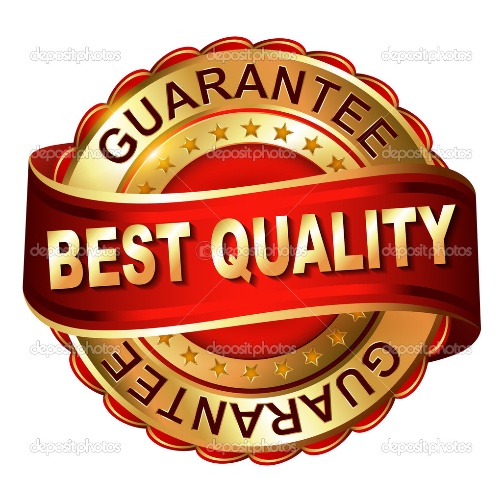 Quality guarantee golden label with ribbon
