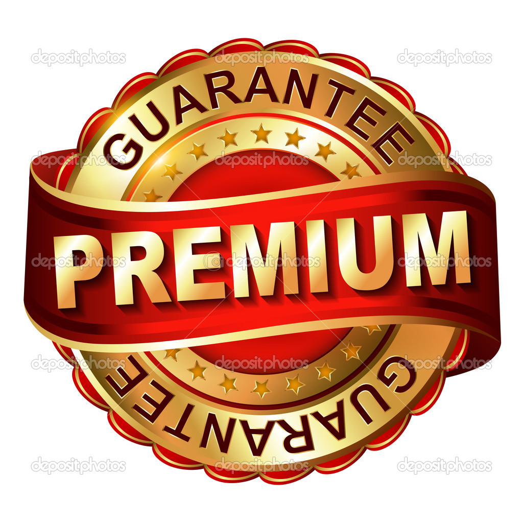 Premium guarantee golden label with ribbon