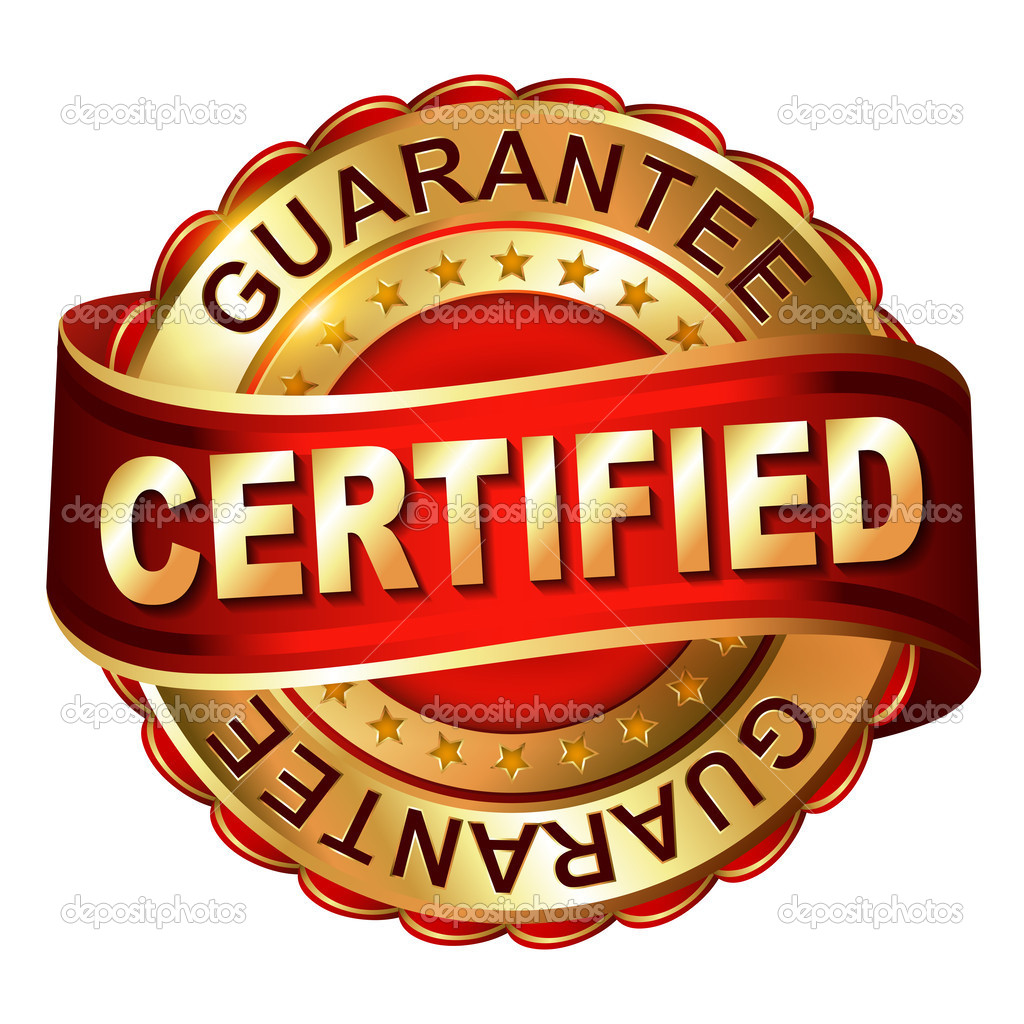 Certified guarantee golden label with ribbon