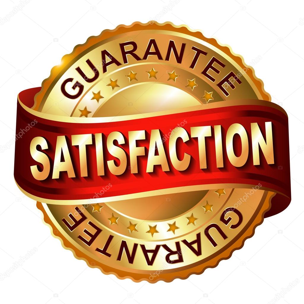 Satisfaction guarantee golden label with ribbon