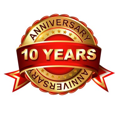 10 years anniversary label with ribbon. clipart