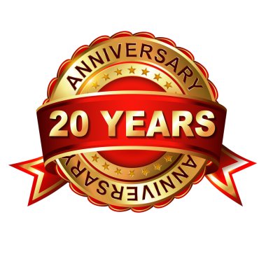 20 years anniversary  label with ribbon. clipart