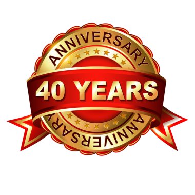 40 years anniversary  label with ribbon. clipart