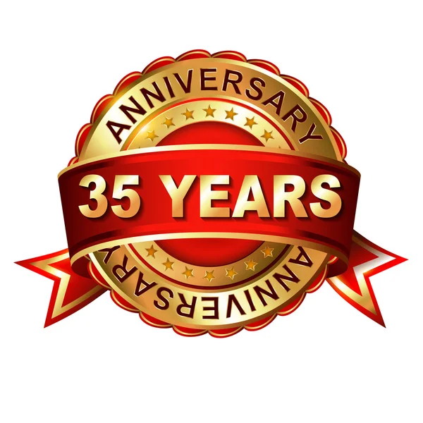 35 years anniversary label with ribbon. — Stock Vector