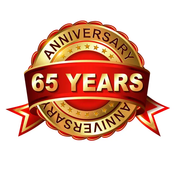 65 years anniversary  label with ribbon. — Stock Vector